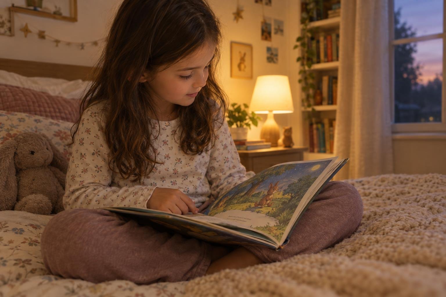 A young child reading a picture book